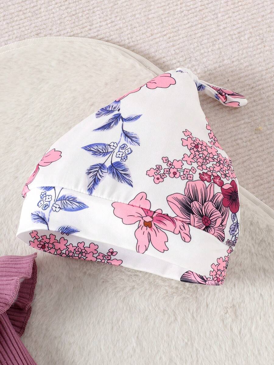 Cute Print Bodysuit Pants Hat and Headband Outfit Set for Spring and Autumn Wear