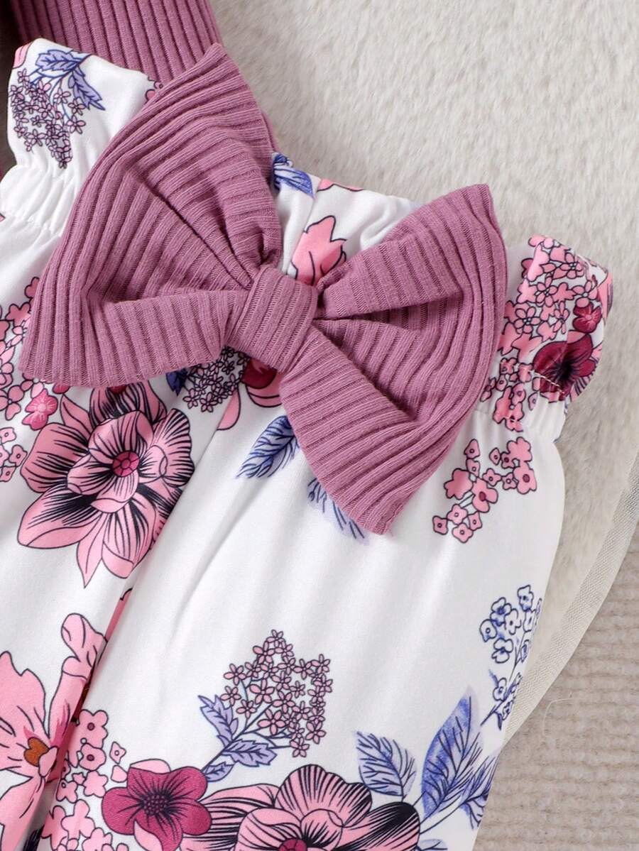 Cute Print Bodysuit Pants Hat and Headband Outfit Set for Spring and Autumn Wear