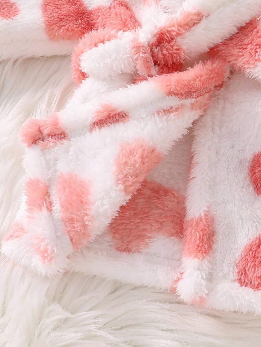 Baby Pink Plush Hooded Pajama Set with Geometric Pattern for Cozy Winter Sleep