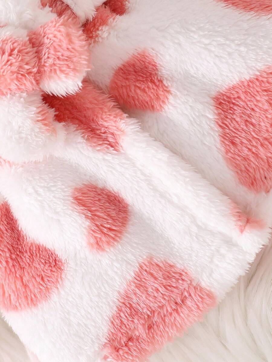 Baby Pink Plush Hooded Pajama Set with Geometric Pattern for Cozy Winter Sleep