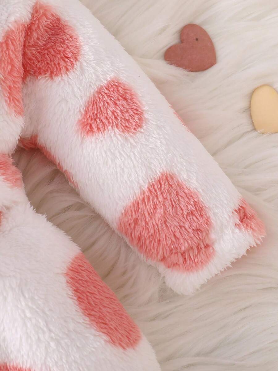 Baby Pink Plush Hooded Pajama Set with Geometric Pattern for Cozy Winter Sleep
