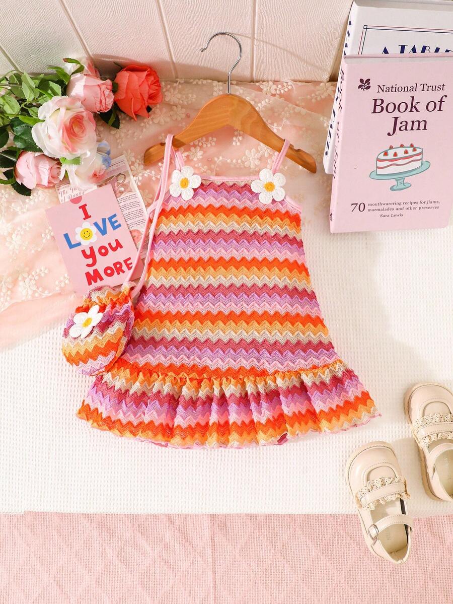 Floral Suspender Dress with Matching Bag, 2-Piece Set for Baby Girls