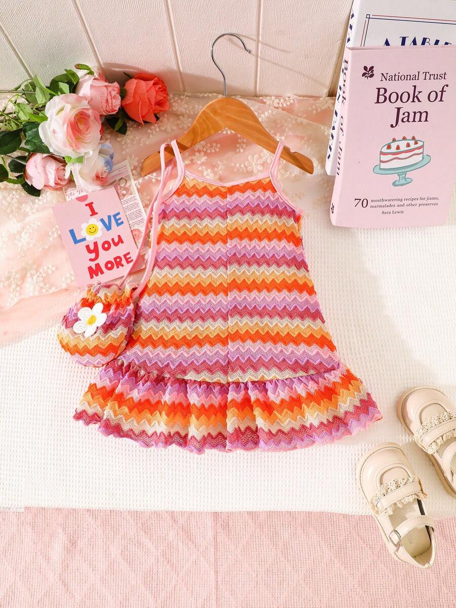 Floral Suspender Dress with Matching Bag, 2-Piece Set for Baby Girls