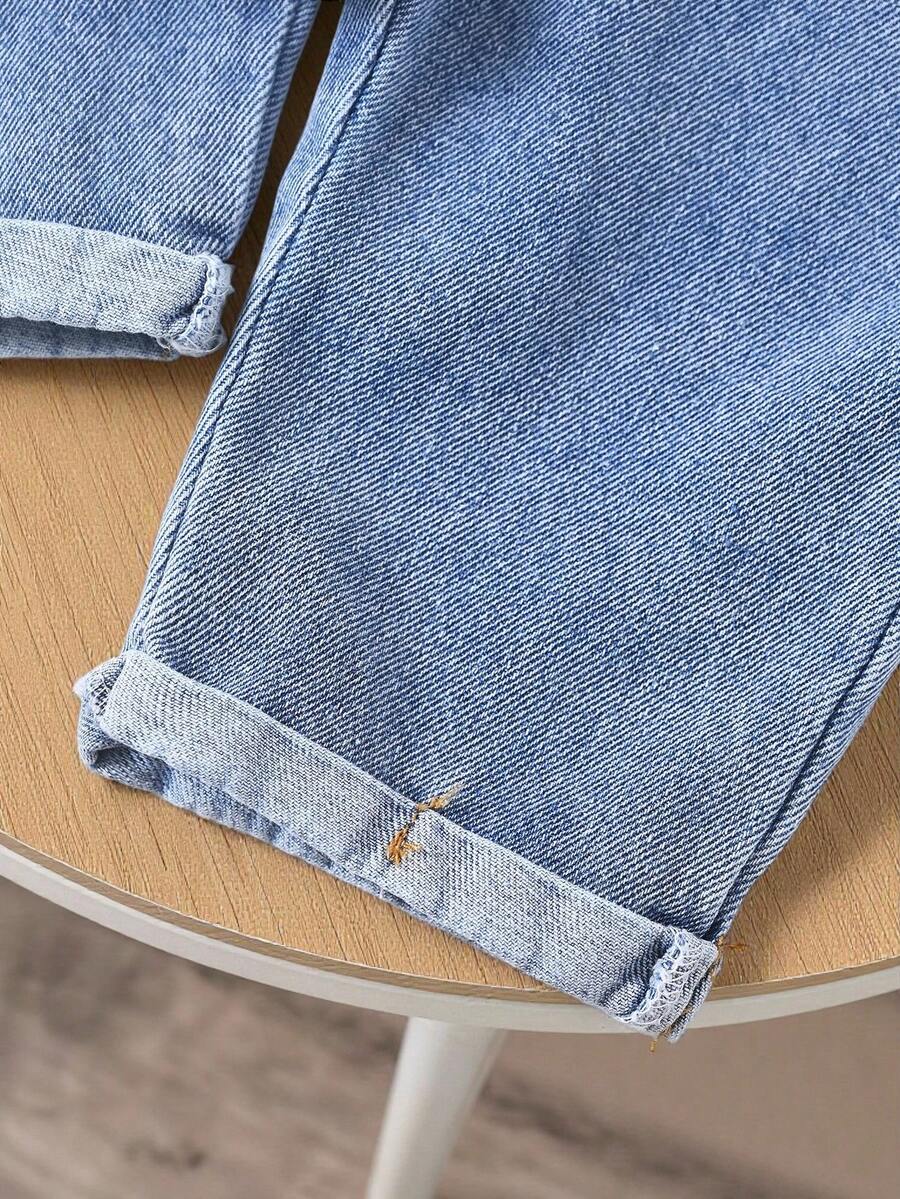 Baby Boy Solid Tee and Roll Up Hem Denim Overall Jumpsuit Casual Spring Summer Outfit Set