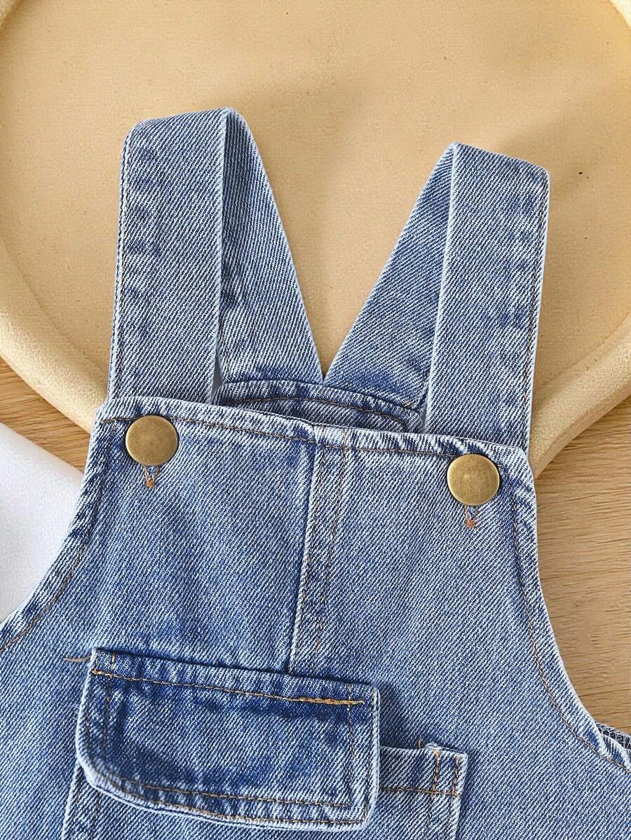 Baby Boy Solid Tee and Roll Up Hem Denim Overall Jumpsuit Casual Spring Summer Outfit Set