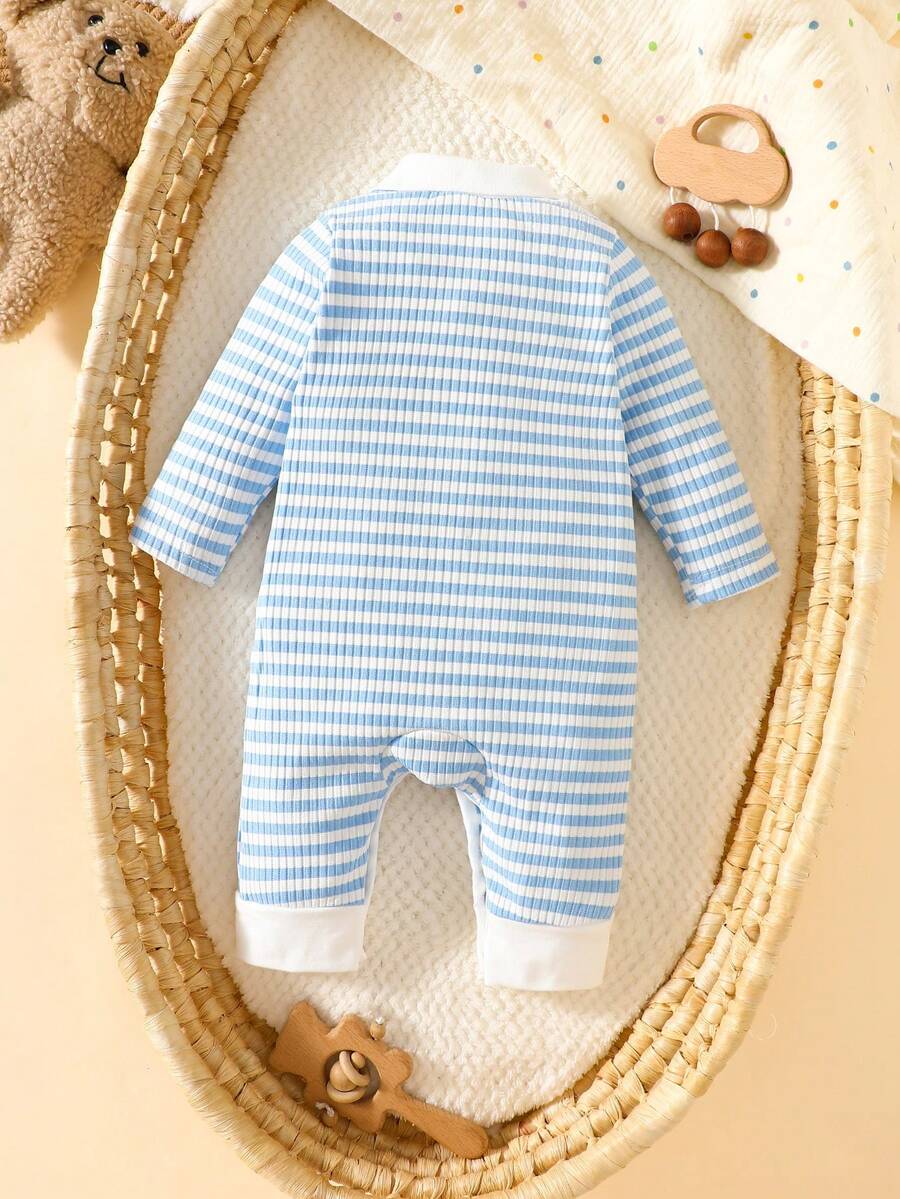 Baby Striped Collar Long Sleeve Jumpsuit for Cozy Daily Wear in Fall and Winter