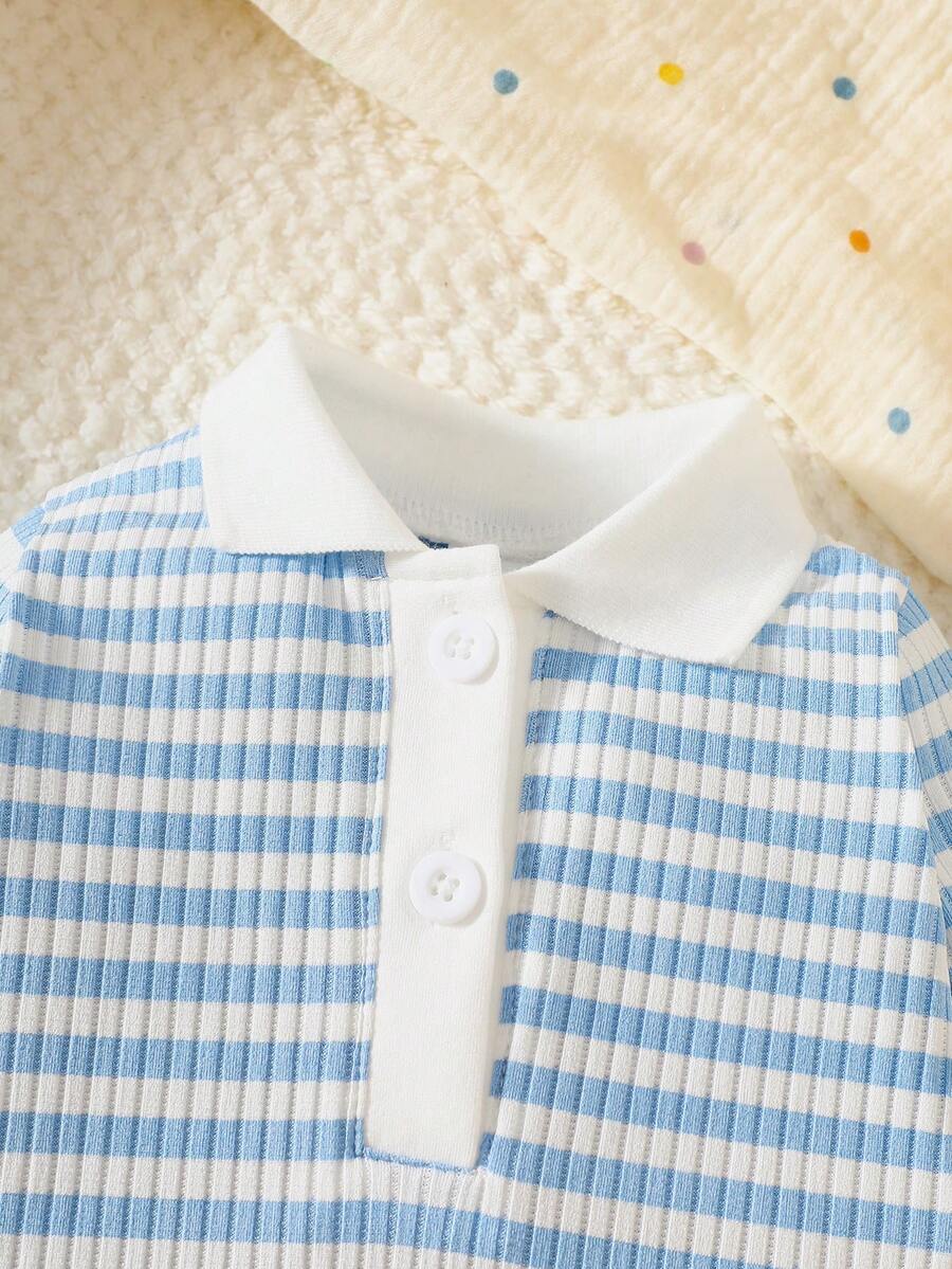 Baby Striped Collar Long Sleeve Jumpsuit for Cozy Daily Wear in Fall and Winter