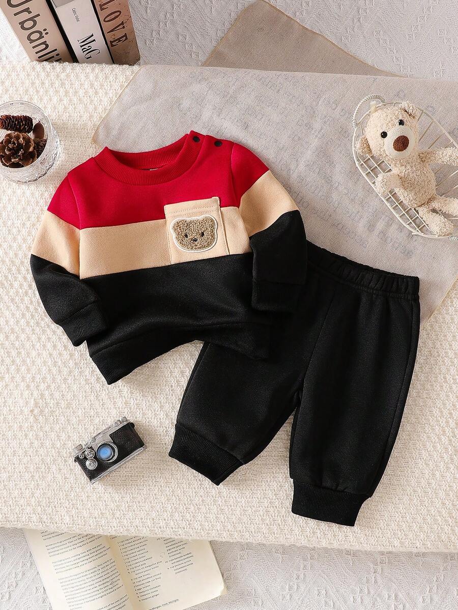 Cute Patchwork Top and Pants Set for Casual Baby Boy Daily Wear