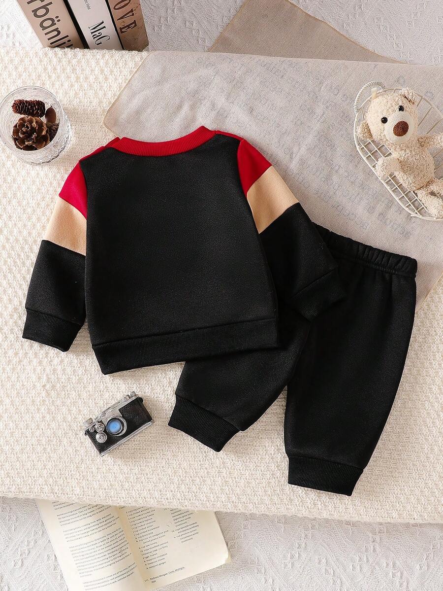 Cute Patchwork Top and Pants Set for Casual Baby Boy Daily Wear
