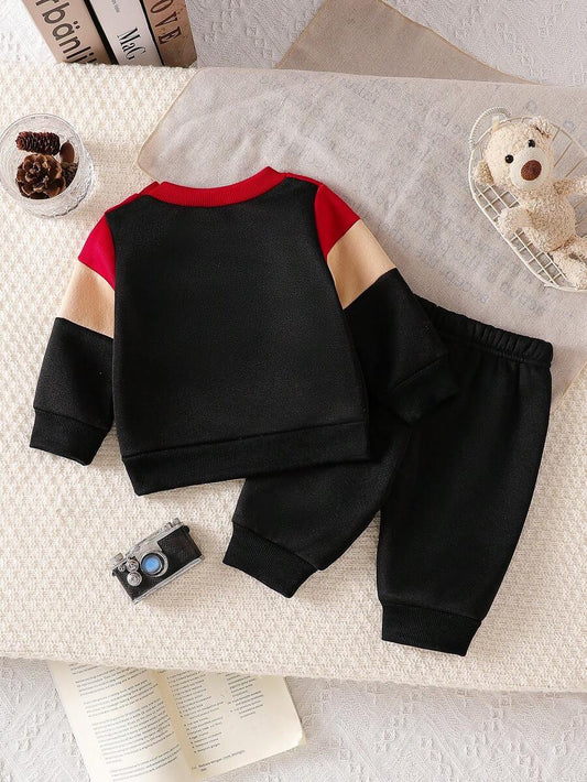 Cute Patchwork Top and Pants Set for Casual Baby Boy Daily Wear
