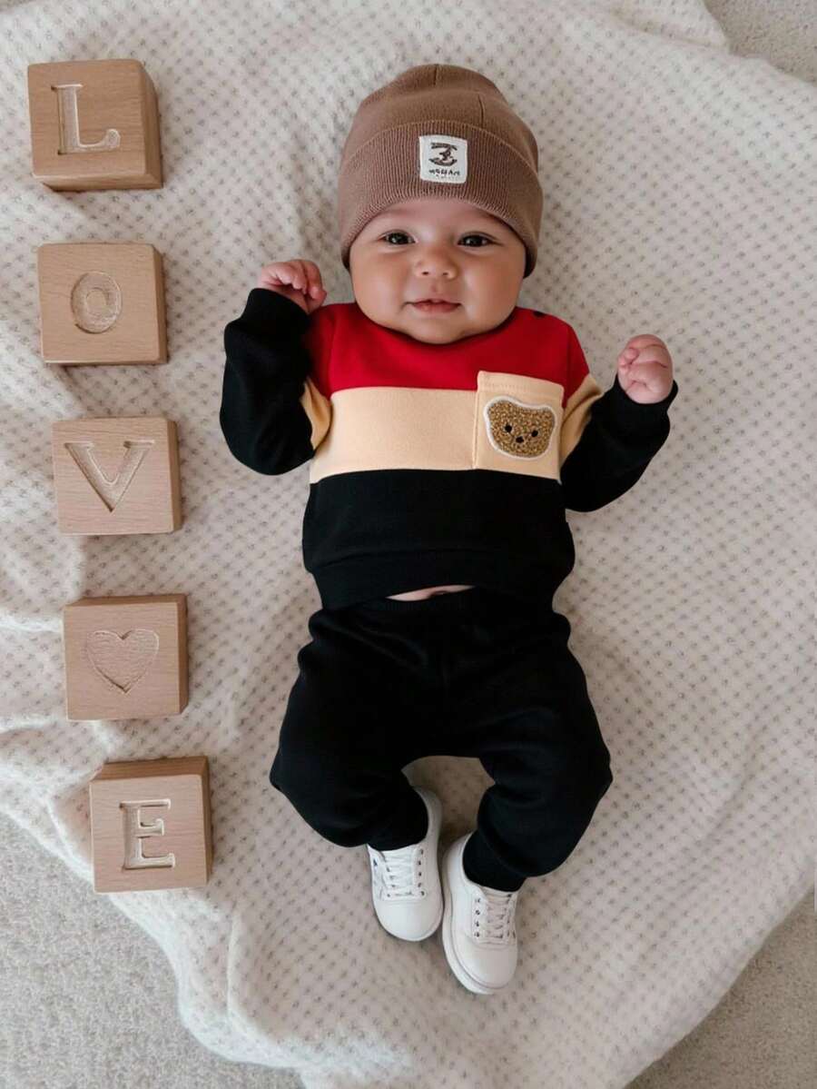 Cute Patchwork Top and Pants Set for Casual Baby Boy Daily Wear
