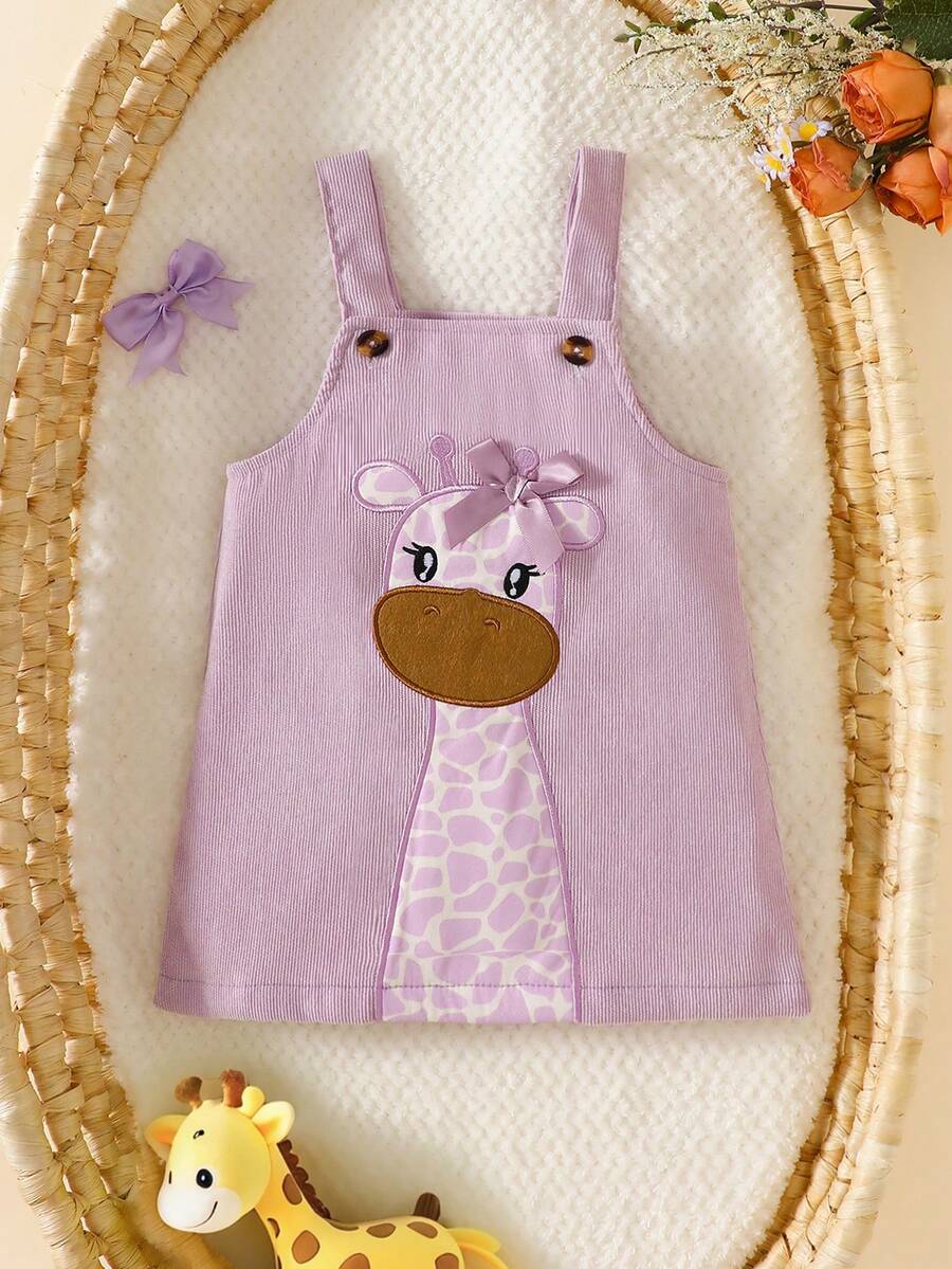 Spring Autumn Suspender Dress - Cute Casual Embroidered Deer Outfit for Baby Girls