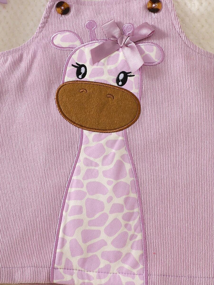 Spring Autumn Suspender Dress - Cute Casual Embroidered Deer Outfit for Baby Girls