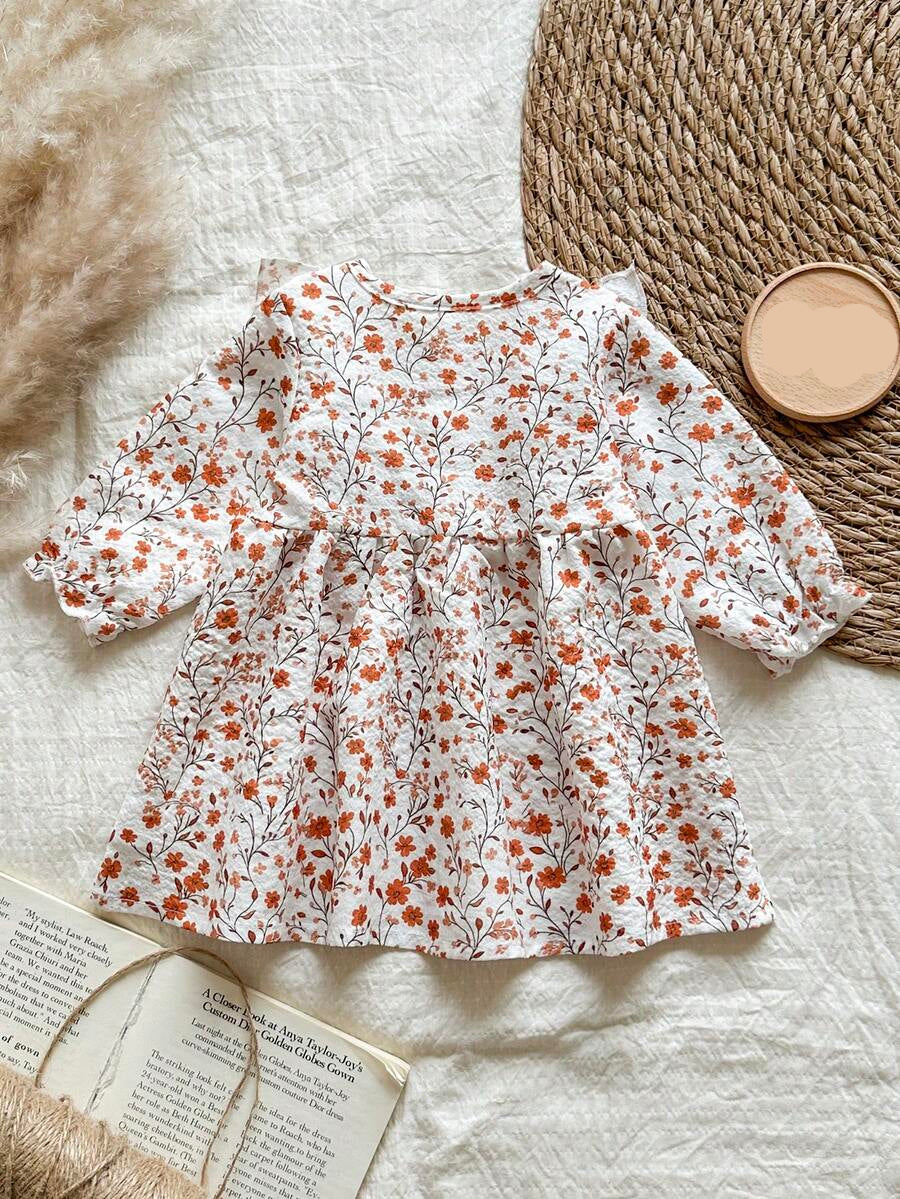 Baby Cherry Print Bow Dress for Elegant Cute All Season Wear