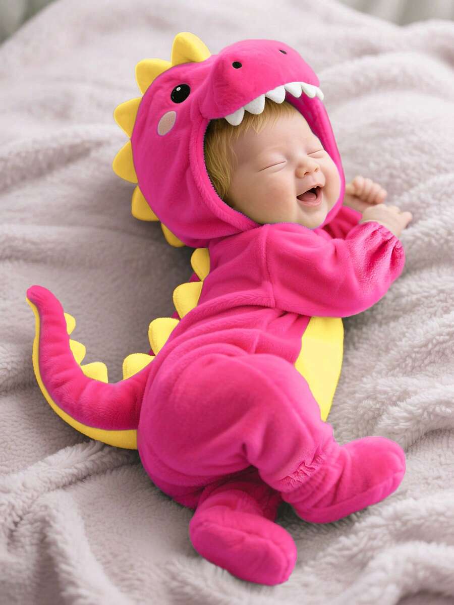 Plush 3D Dinosaur Jumpsuit for Cute Autumn and Winter Daily Wear