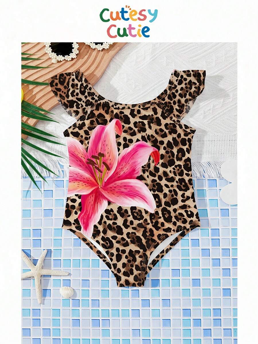 Baby Girls Tropical Floral Leopard Print Swimwear Slim Fit Summer Beach Outfit