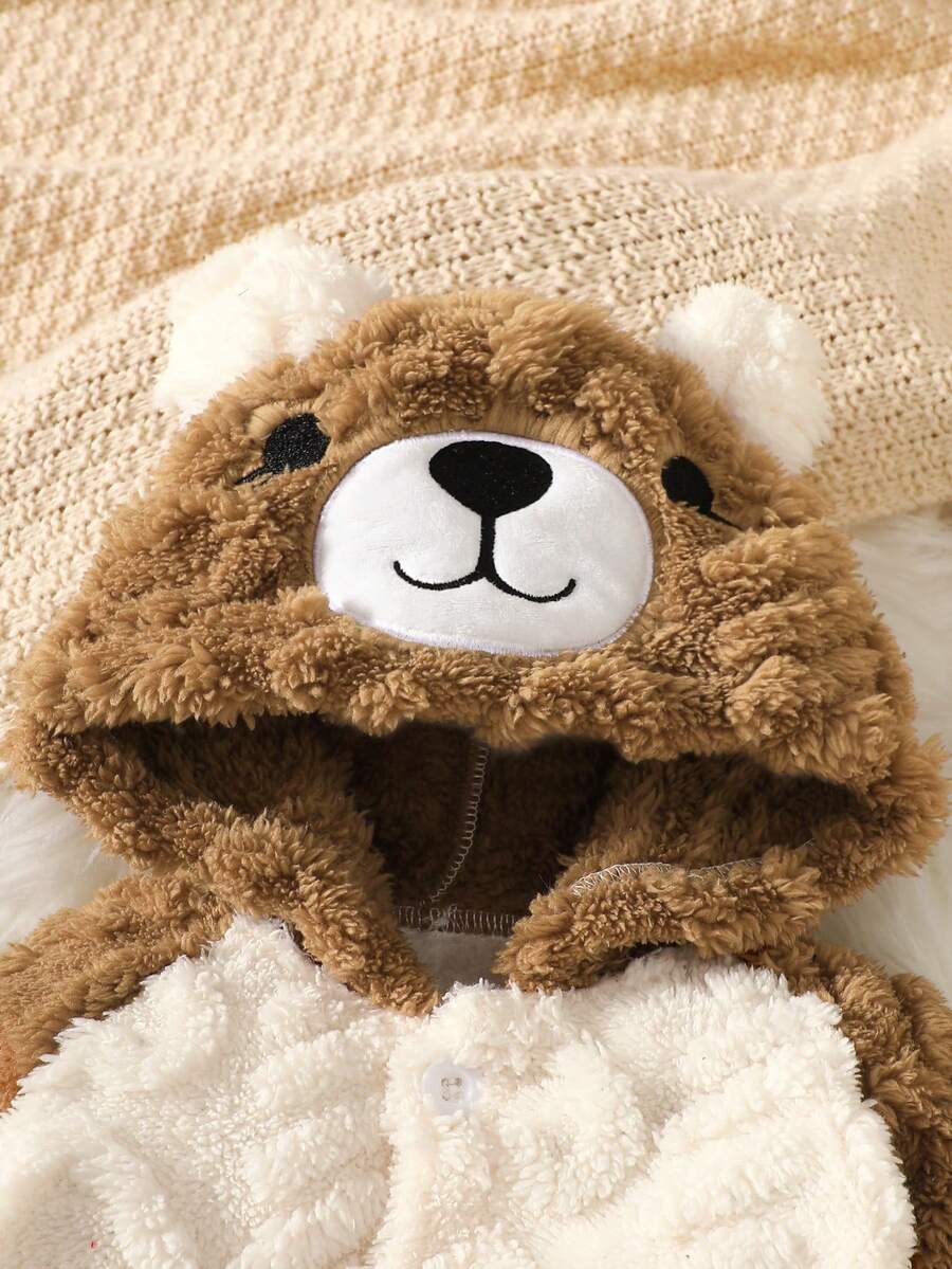 2 Piece Newborn Baby and Toddler Cute Bear Hooded Outfit Soft Plush Sweatshirt Set