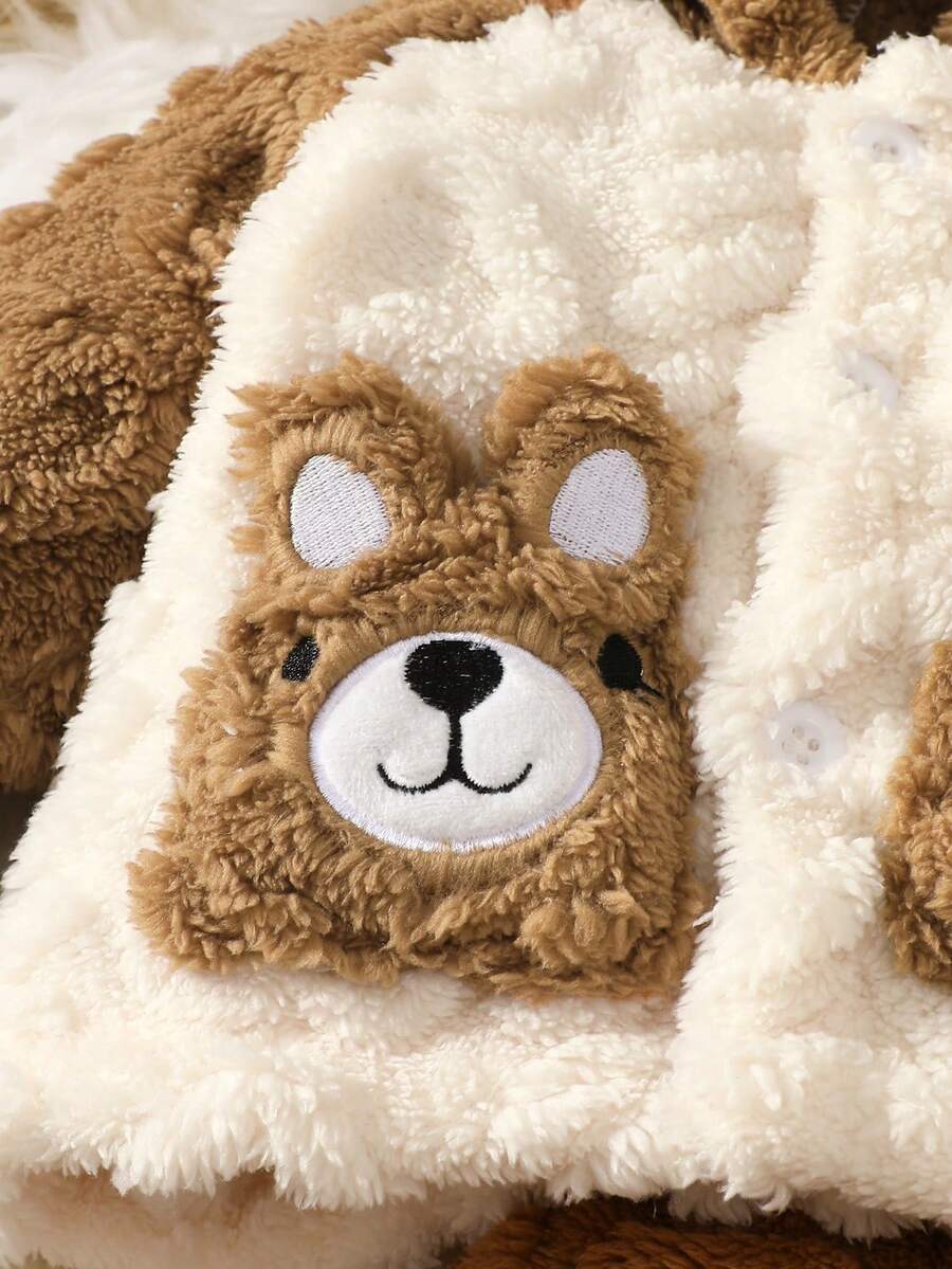 2 Piece Newborn Baby and Toddler Cute Bear Hooded Outfit Soft Plush Sweatshirt Set