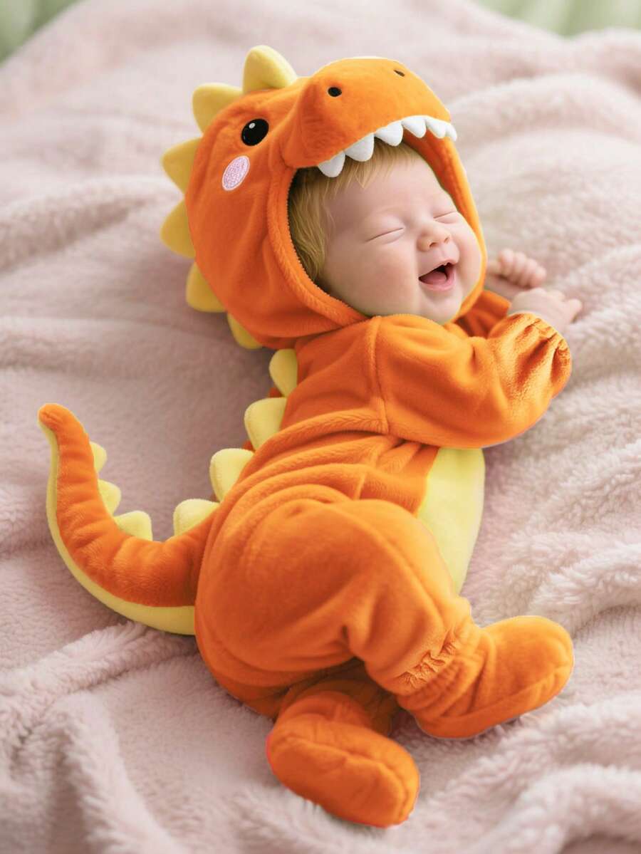Plush 3D Dinosaur Jumpsuit for Cute Autumn and Winter Daily Wear
