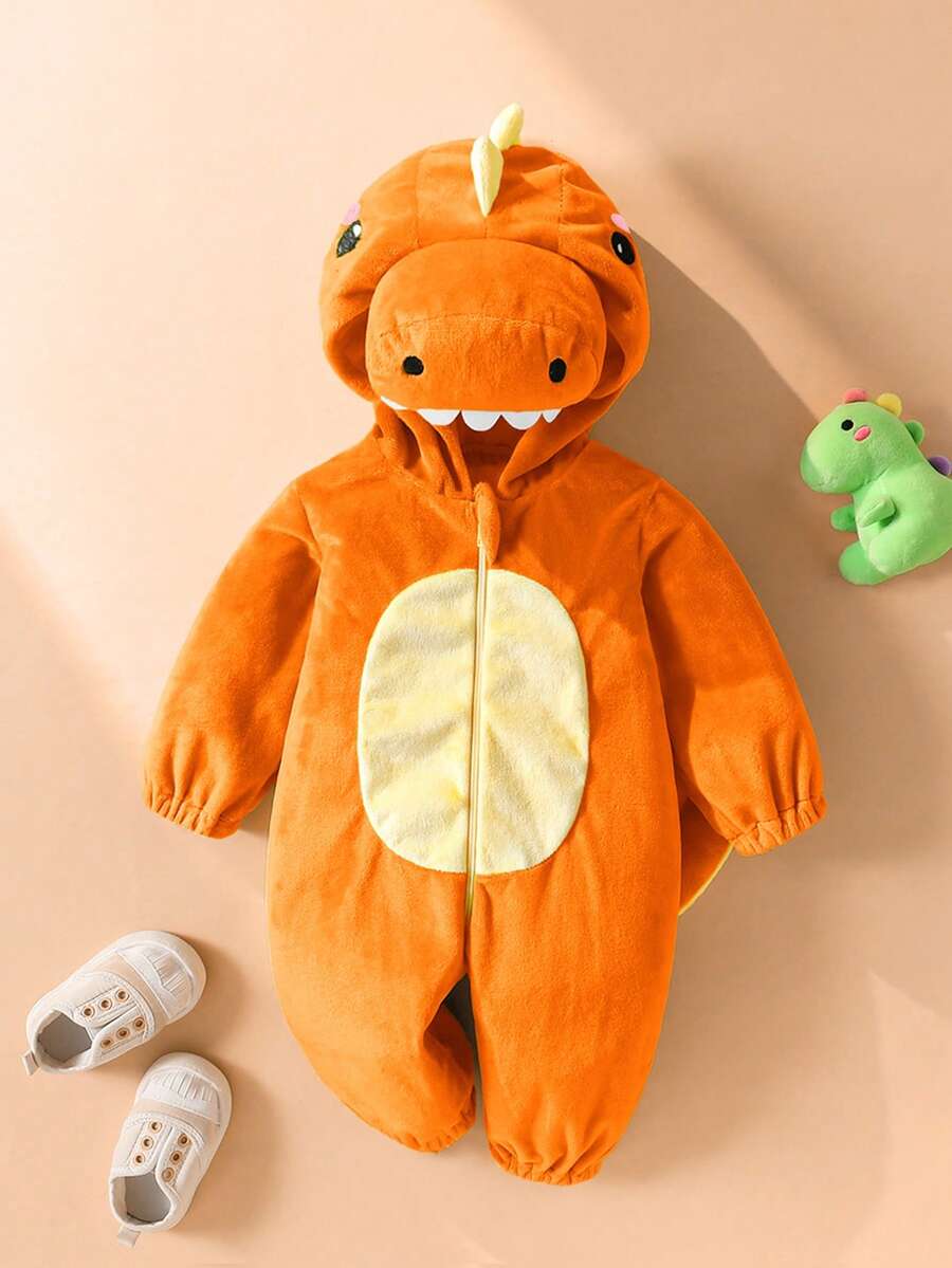 Plush 3D Dinosaur Jumpsuit for Cute Autumn and Winter Daily Wear