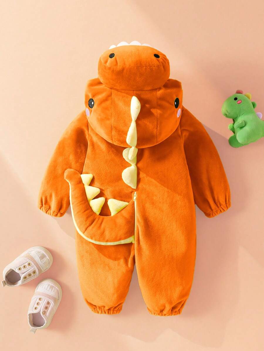 Plush 3D Dinosaur Jumpsuit for Cute Autumn and Winter Daily Wear