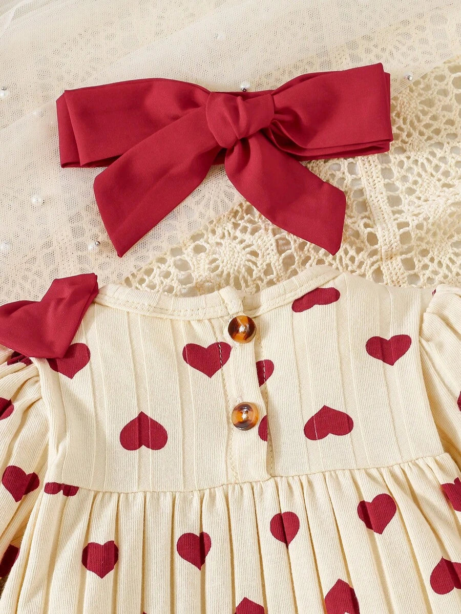 3PCS Baby Dress Gift Set with Bow Headband and Socks for Cute Daily Wear