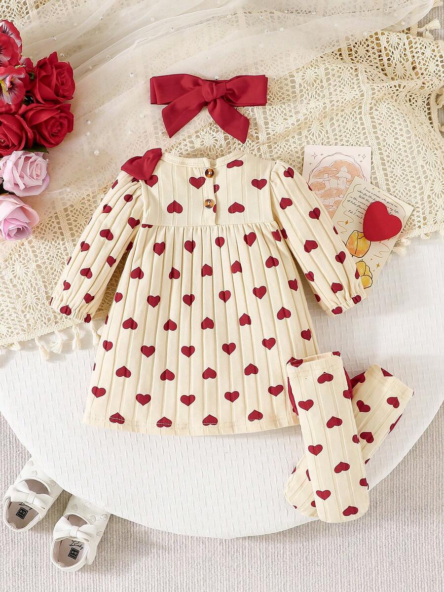 3PCS Baby Dress Gift Set with Bow Headband and Socks for Cute Daily Wear