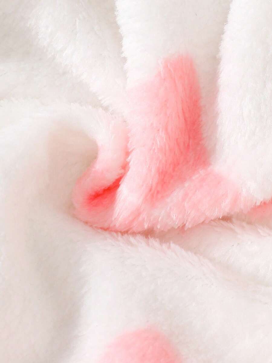 Baby Pink Bow Print Hooded Flannel Jumpsuit for Cozy Daily Wear
