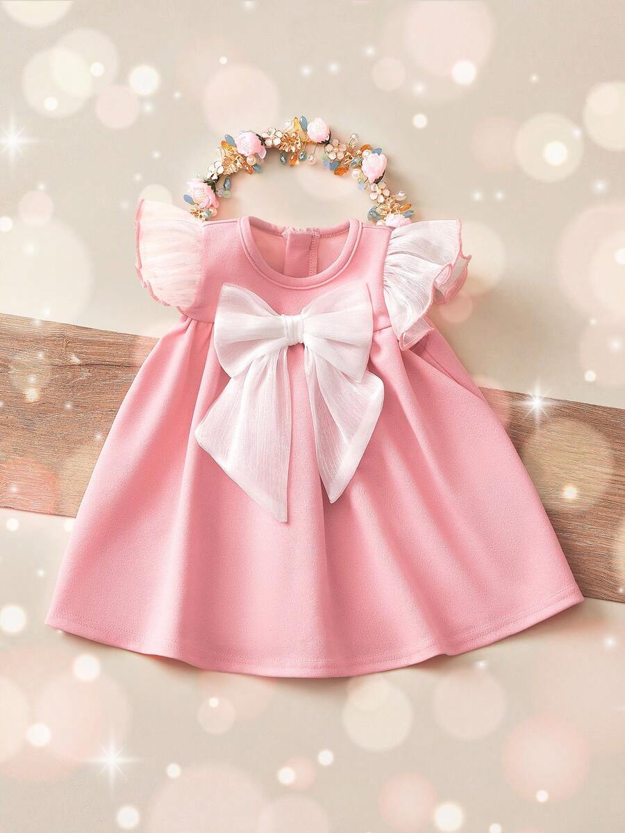 Infant Ivory Short Sleeve Dress - Elegant Textured Fabric for Little Ones