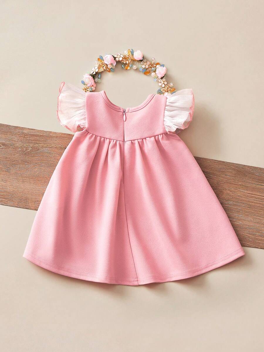 Infant Ivory Short Sleeve Dress - Elegant Textured Fabric for Little Ones