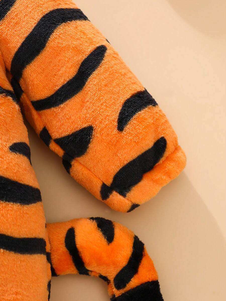 Tiger Plush Jumpsuit with 3D Hat and Tail for Cute Winter Daily Wear