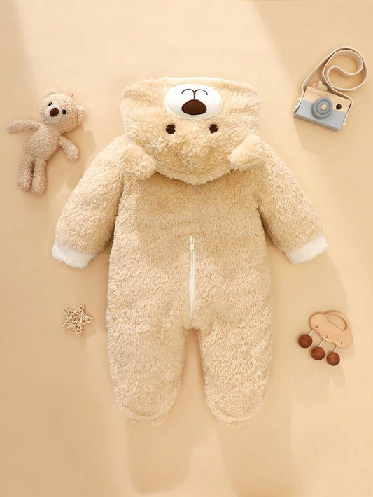 Bear Ear Hooded Jumpsuit with 3D Hat for Cute Winter Daily Wear
