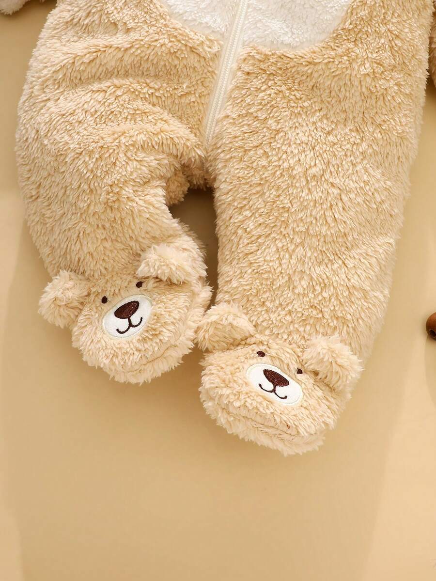 Bear Ear Hooded Jumpsuit with 3D Hat for Cute Winter Daily Wear