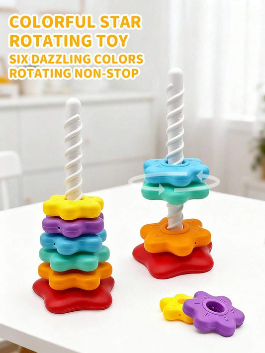 Rainbow Rotating Stacking Toy for Early Learning Color Recognition and Hand Eye Coordination