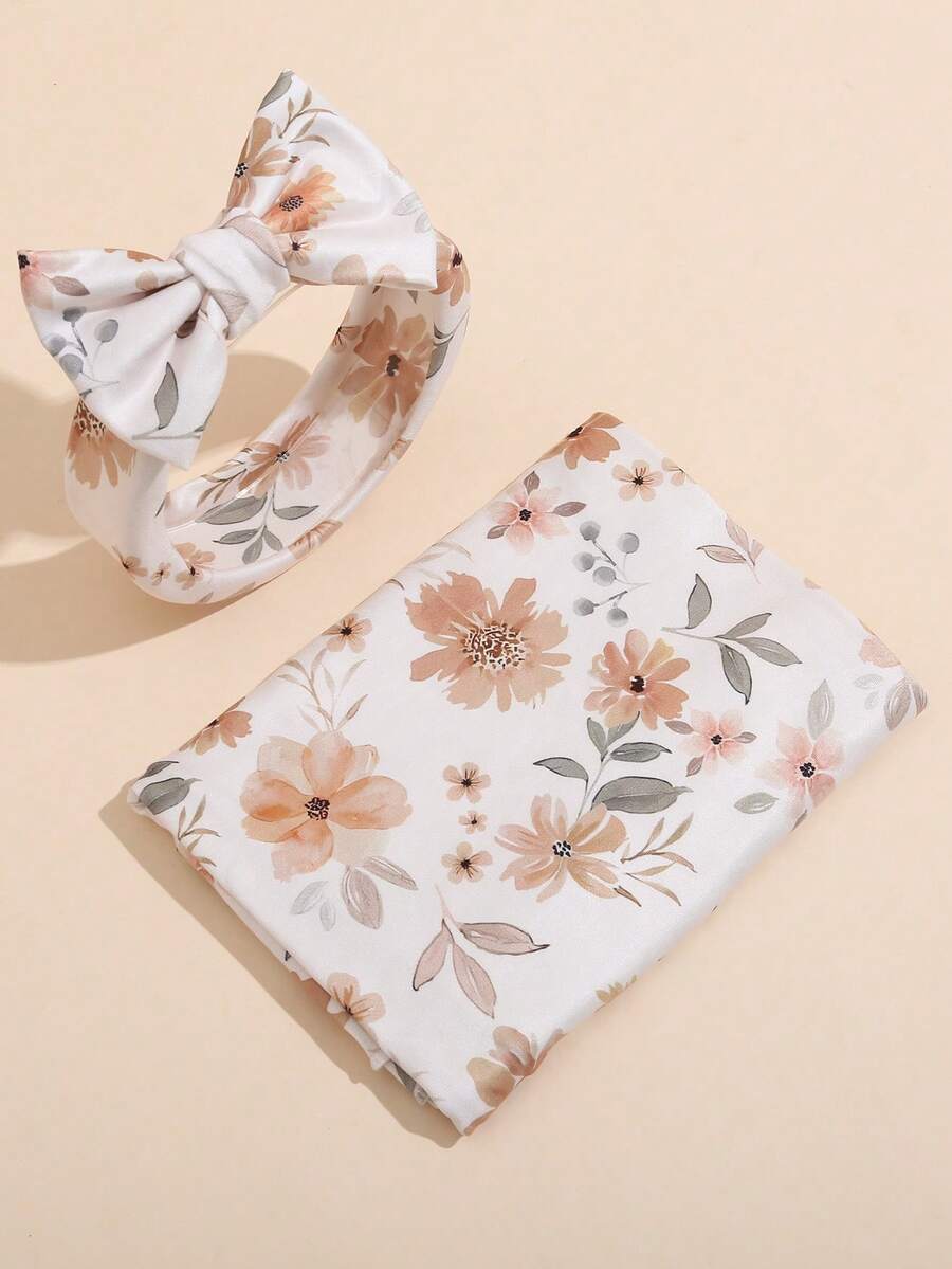 Newborn Baby Swaddle Blanket and Bow Headband Set Infant Receiving Blanket Photo Prop Set