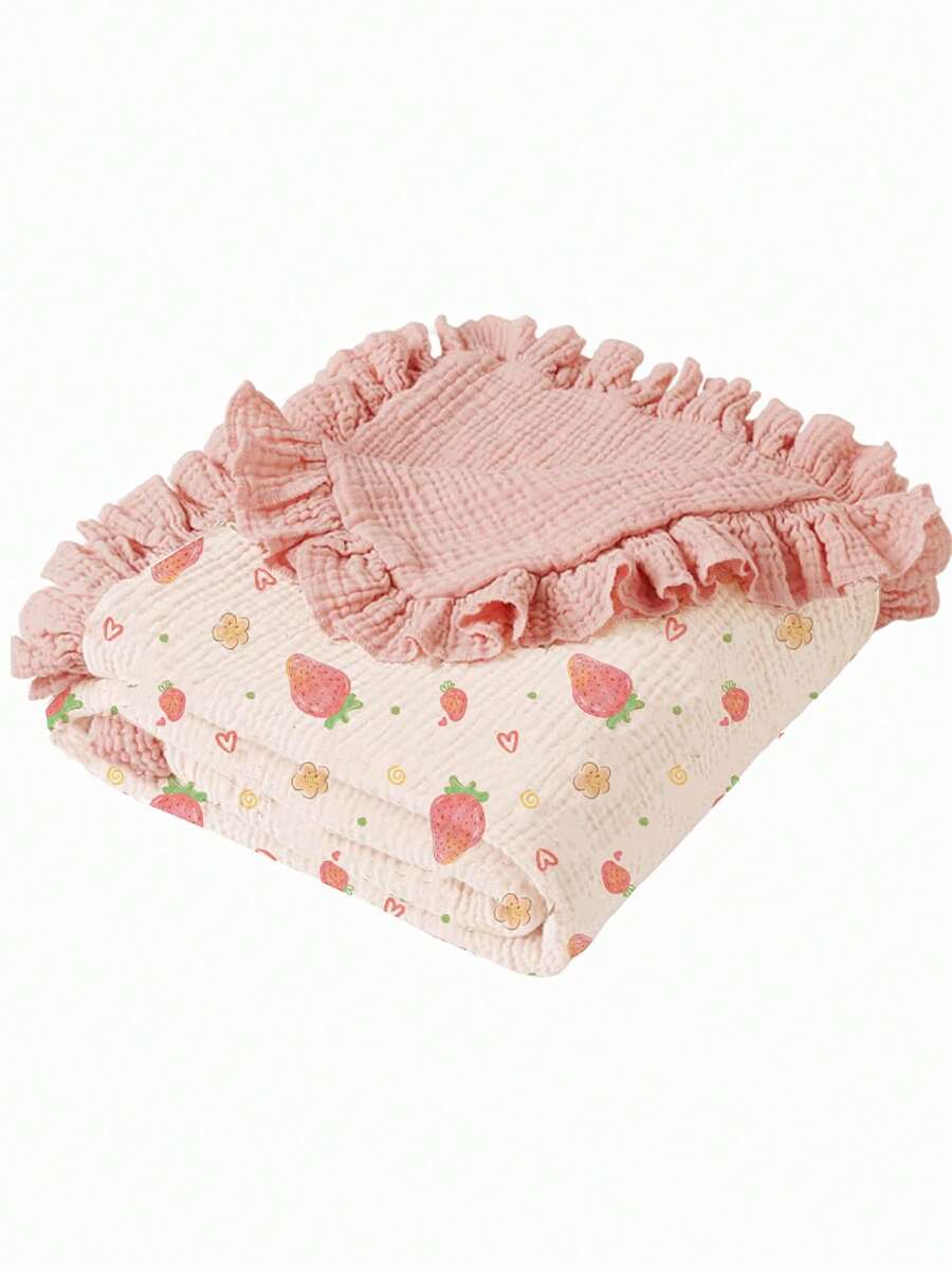Floral Baby Cotton Blanket Soft Ruffle Edge Receiving Blanket for Newborns and Infants