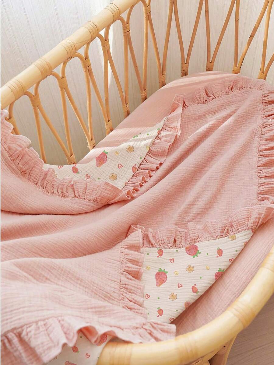 Floral Baby Cotton Blanket Soft Ruffle Edge Receiving Blanket for Newborns and Infants