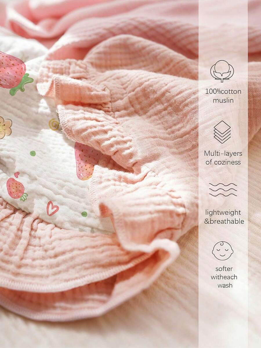 Floral Baby Cotton Blanket Soft Ruffle Edge Receiving Blanket for Newborns and Infants