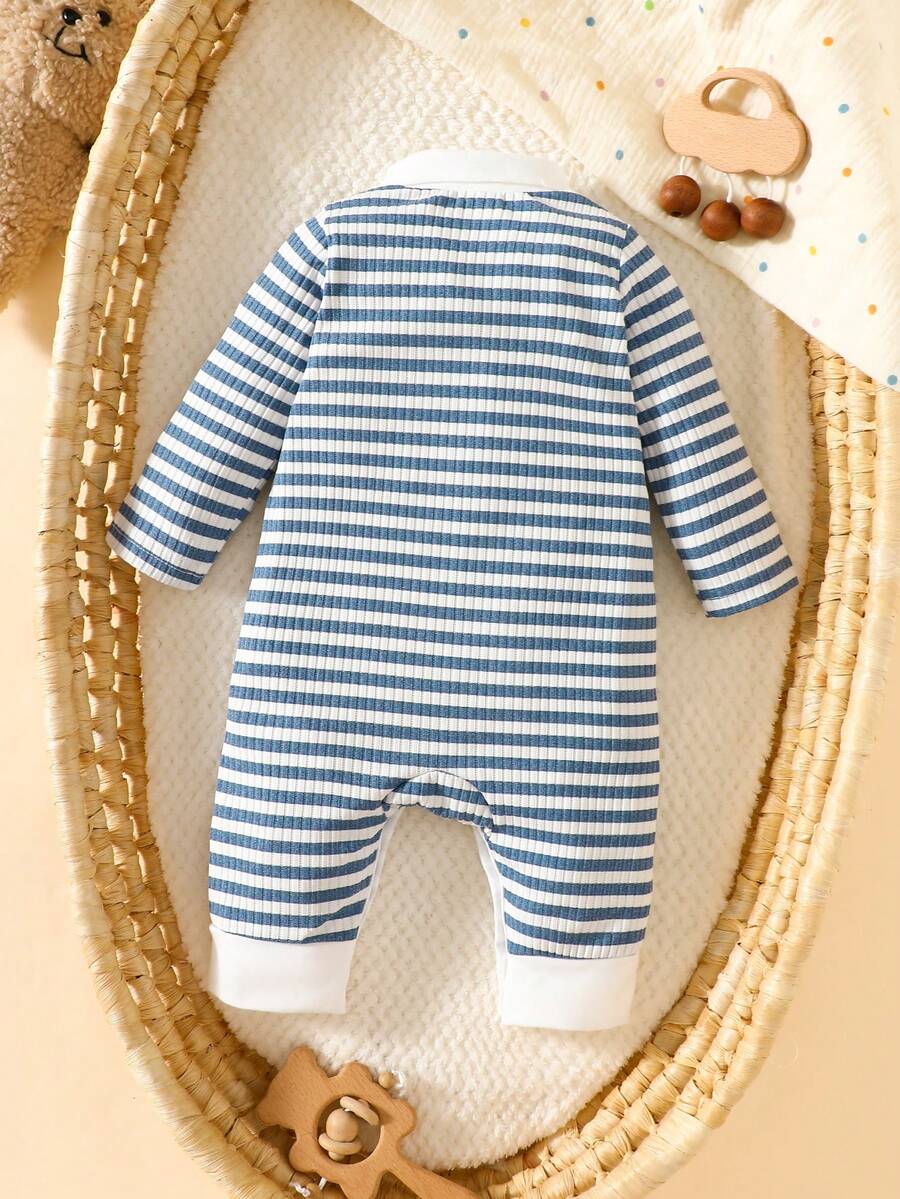 Baby Striped Collar Long Sleeve Jumpsuit for Cozy Daily Wear in Fall and Winter