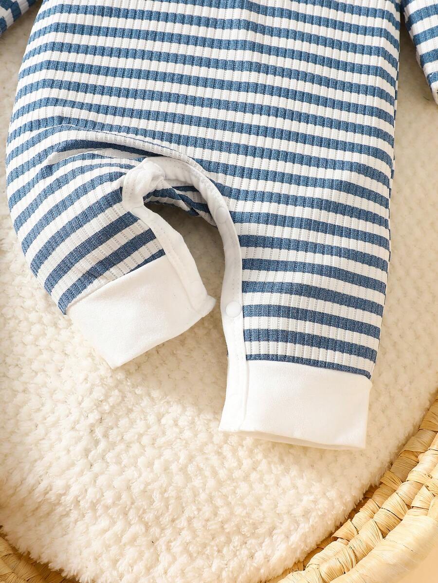 Baby Striped Collar Long Sleeve Jumpsuit for Cozy Daily Wear in Fall and Winter