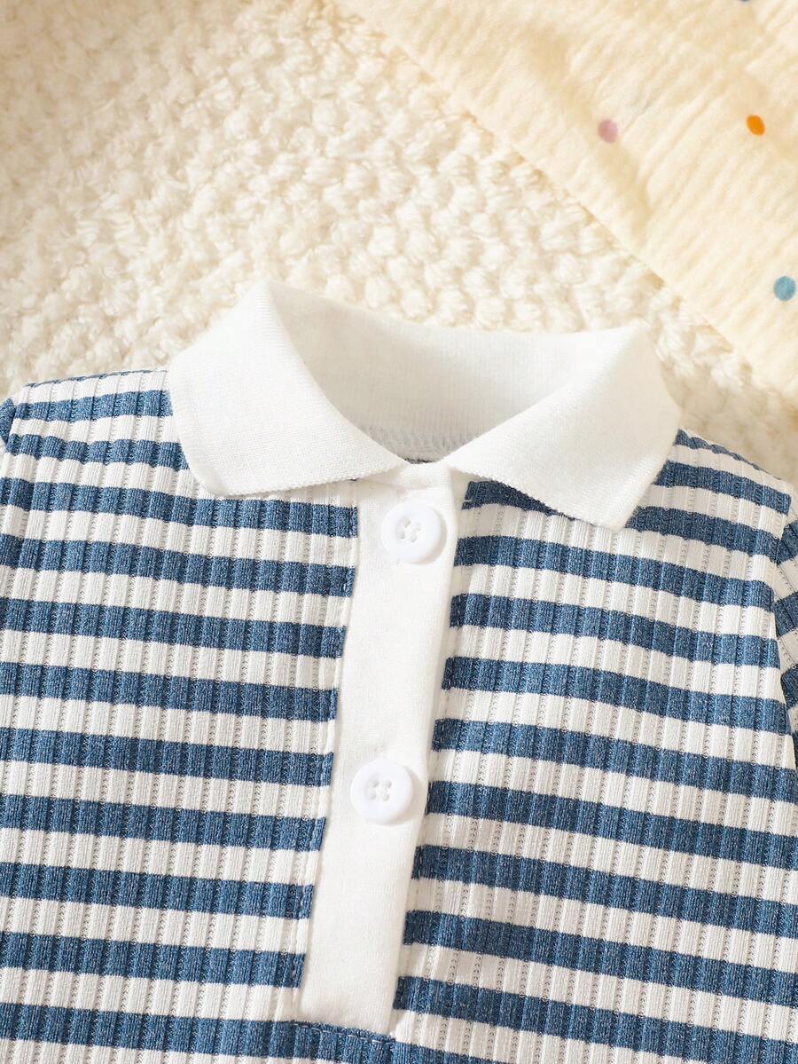 Baby Striped Collar Long Sleeve Jumpsuit for Cozy Daily Wear in Fall and Winter