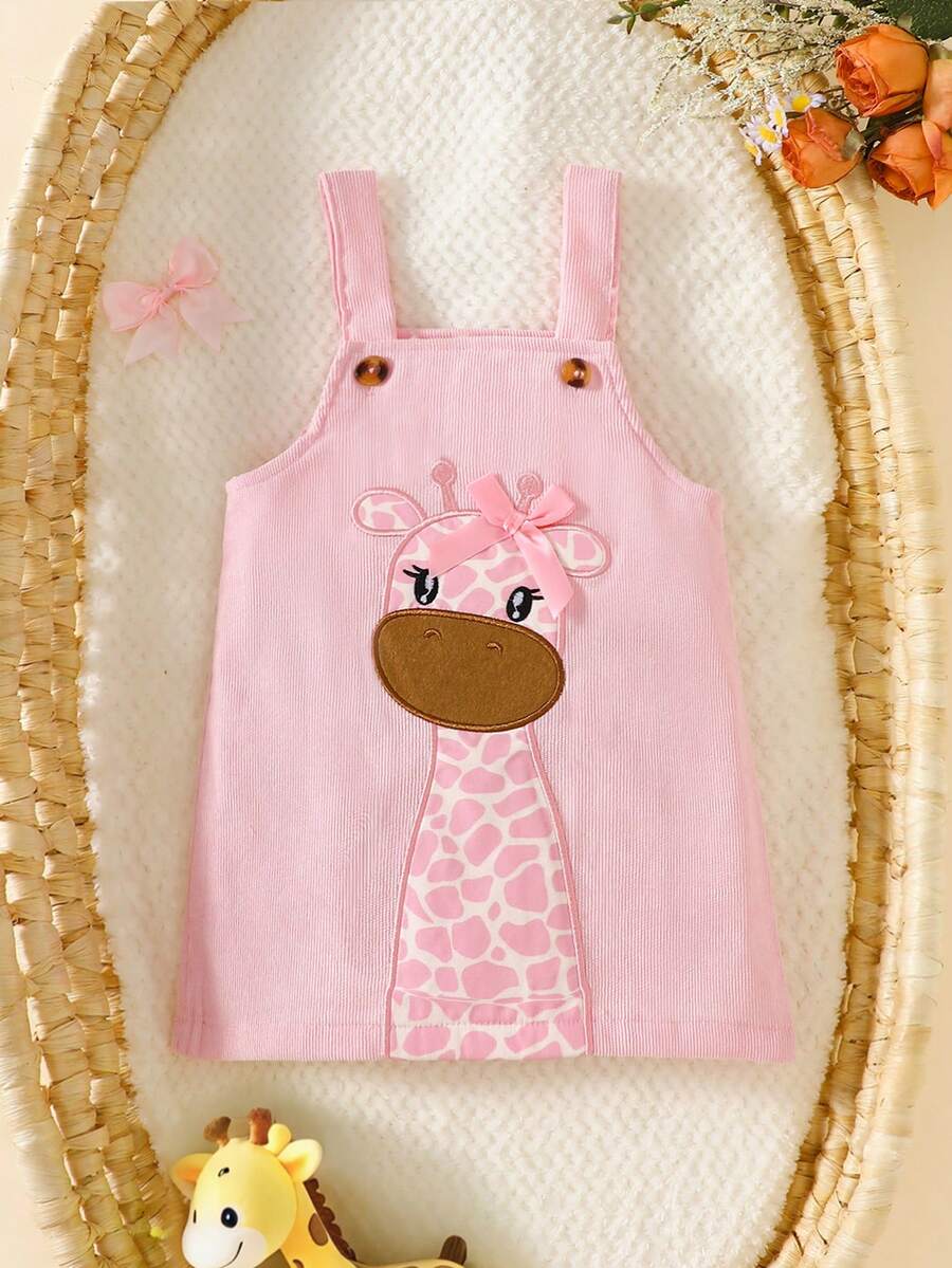 Spring Autumn Suspender Dress - Cute Casual Embroidered Deer Outfit for Baby Girls
