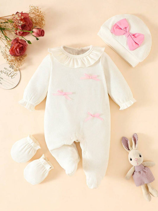 3PCS Baby Princess Style Jumpsuit Set for Spring and Autumn Daily Wear