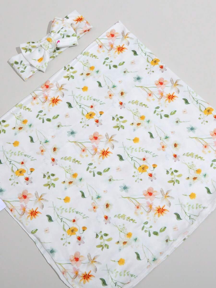 Newborn Baby Swaddle Blanket and Bow Headband Set Infant Receiving Blanket Photo Prop Set
