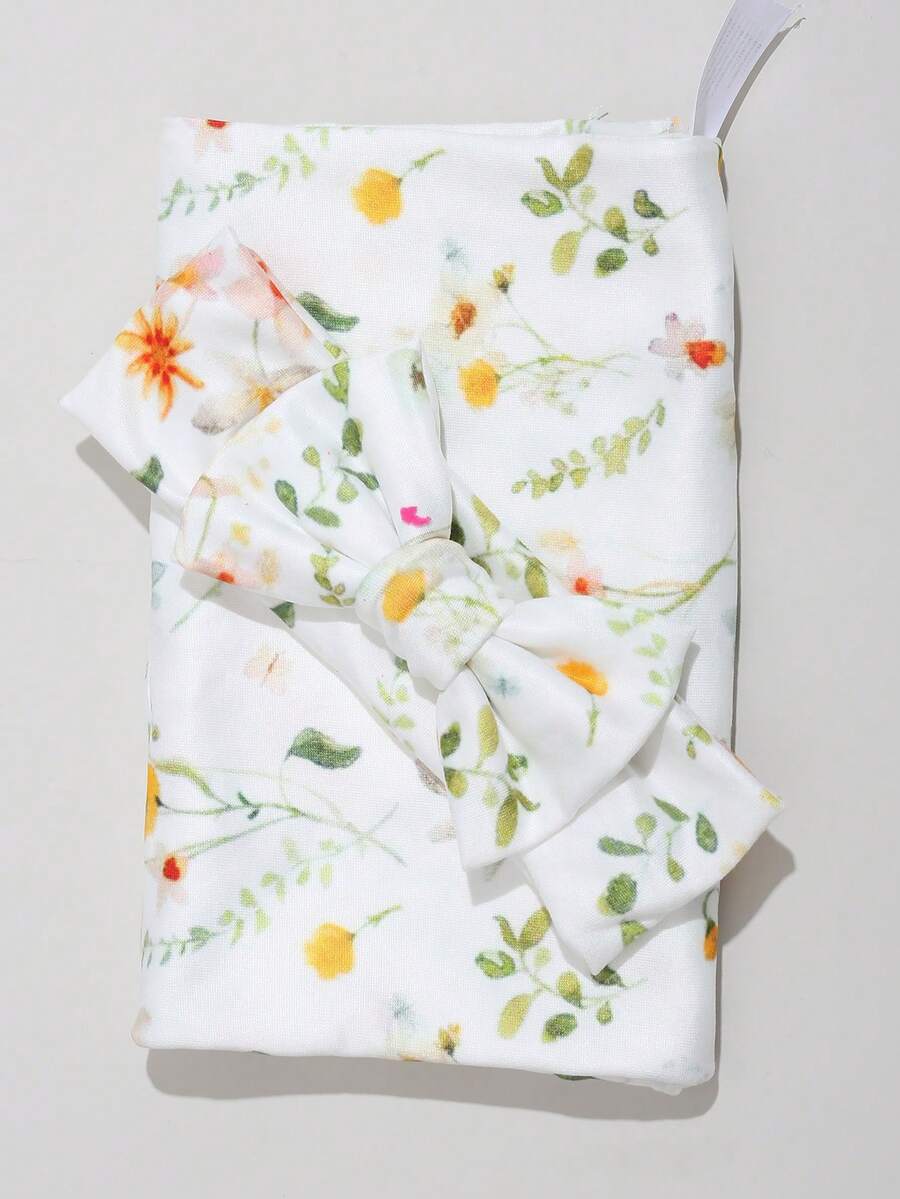 Newborn Baby Swaddle Blanket and Bow Headband Set Infant Receiving Blanket Photo Prop Set