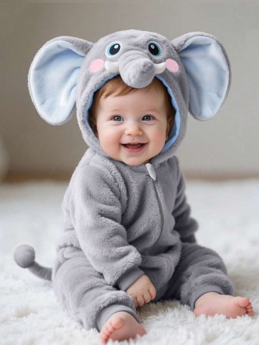 Plush Bear Ear Hooded Jumpsuit for Cute Autumn and Winter Daily Wear
