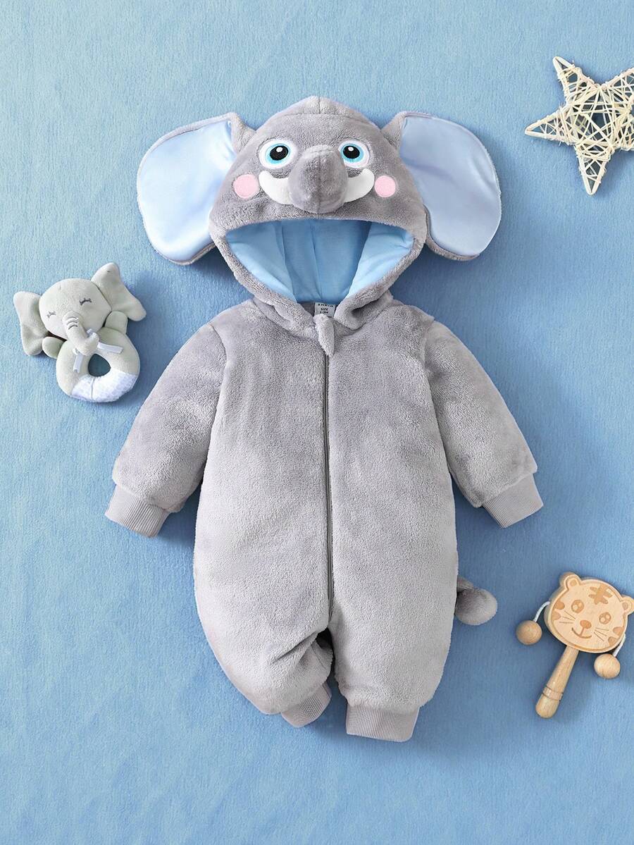 Plush Bear Ear Hooded Jumpsuit for Cute Autumn and Winter Daily Wear