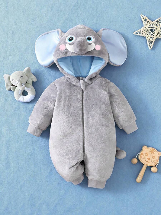 Plush Bear Ear Hooded Jumpsuit for Cute Autumn and Winter Daily Wear