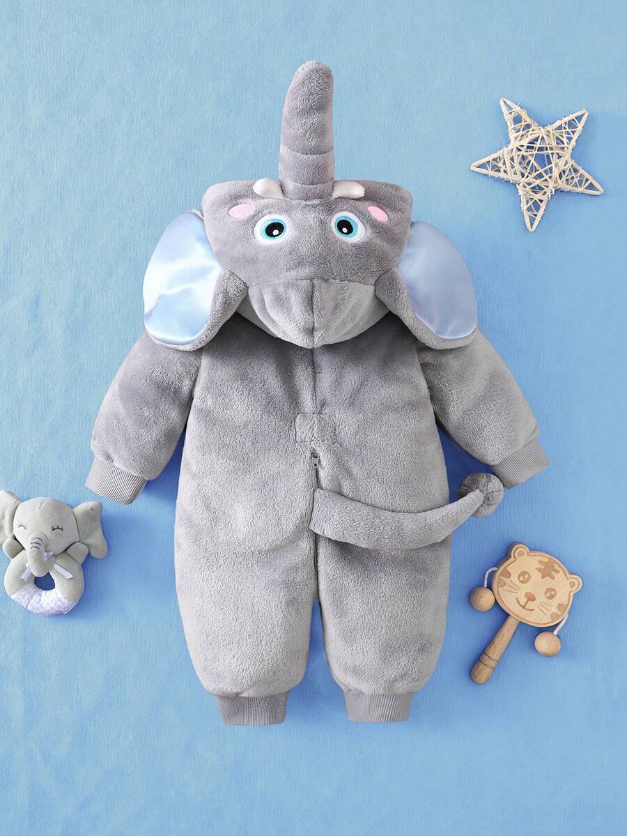 Plush Bear Ear Hooded Jumpsuit for Cute Autumn and Winter Daily Wear