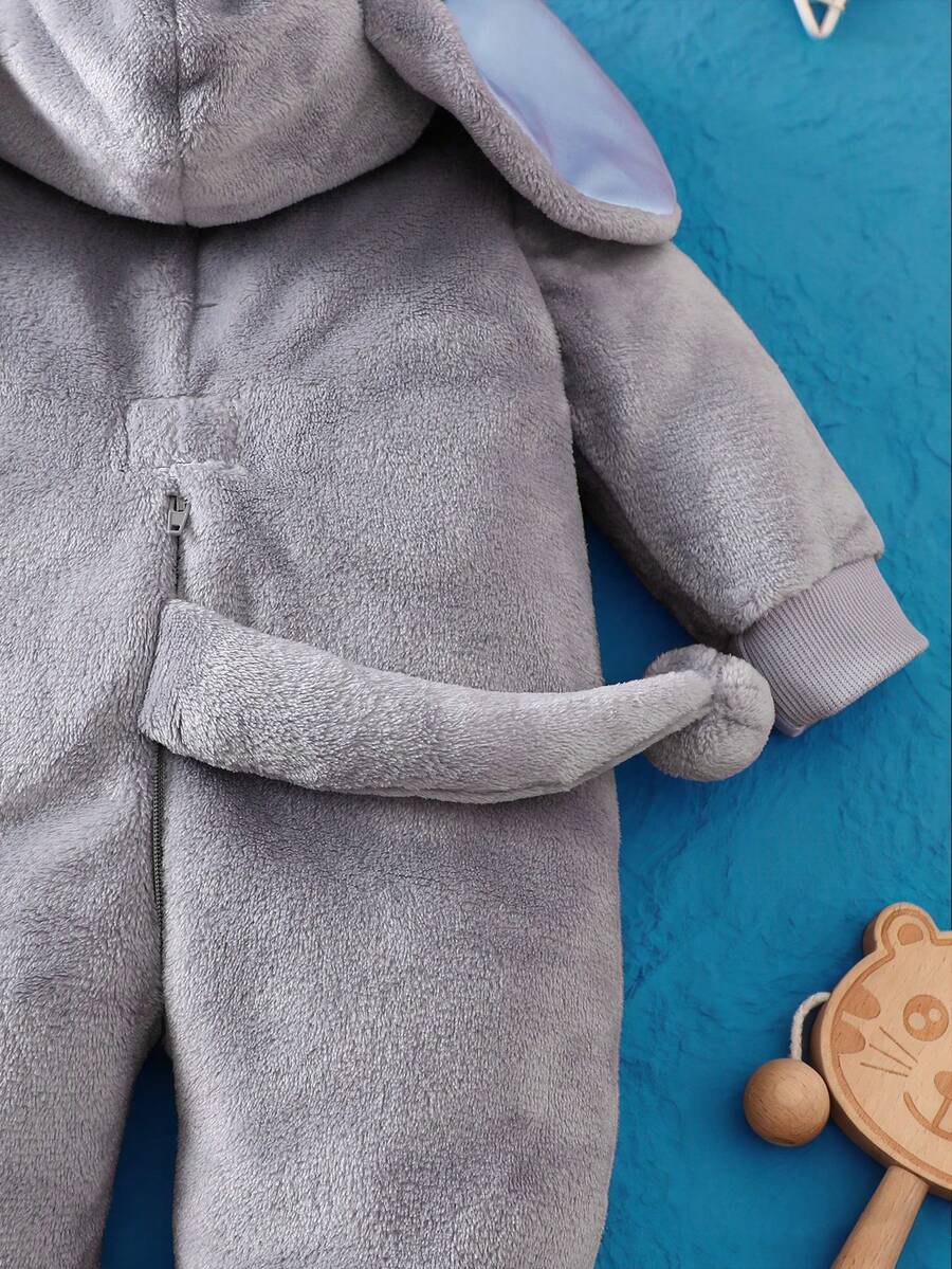 Plush Bear Ear Hooded Jumpsuit for Cute Autumn and Winter Daily Wear